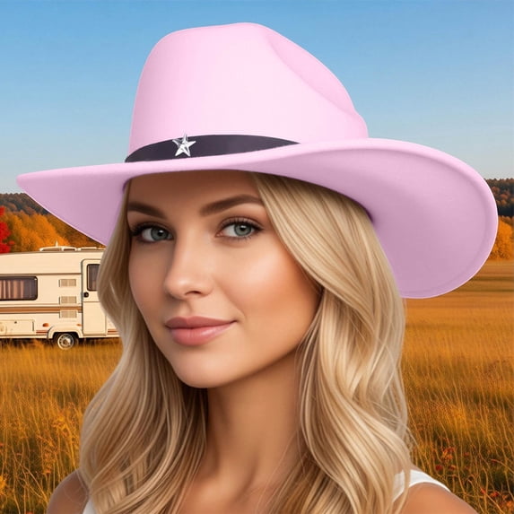Western Style Unisex Adult Cowboy Hat With Star Riding Accessory For Casual Daily Wear, Light Pink