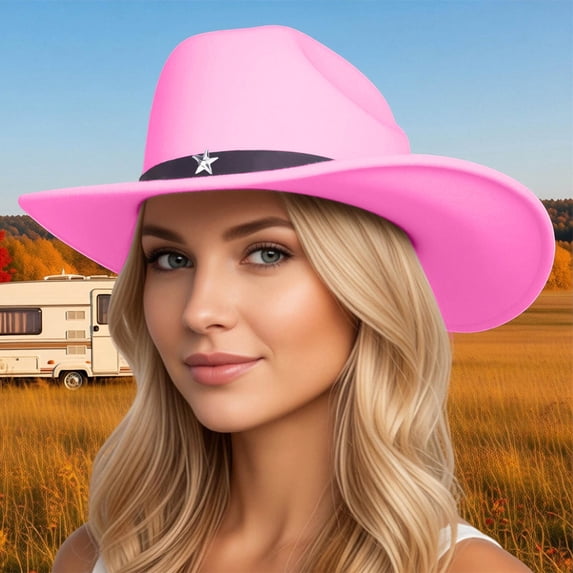 Western Style Unisex Adult Cowboy Hat With Star Riding Accessory For Casual Daily Wear, Watermelon Red