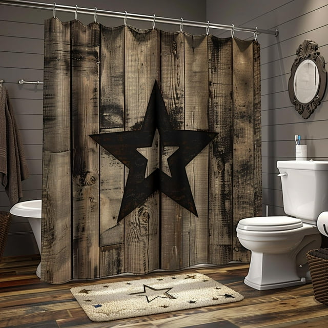 Western Style Wooden Star Bathroom Decor Set with Rustic Charm Vintage