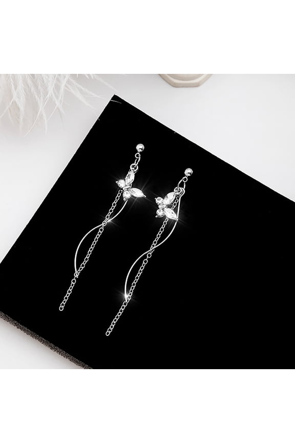 Western Style Zircon Cat Eye Long Tassel Earrings - Gold-Plated/925 Silver, Non-Allergenic, Perfect Gift for Girlfriend