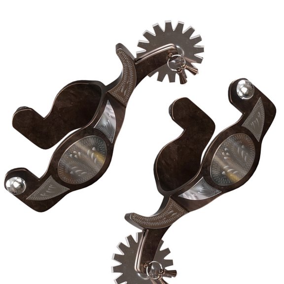 Western Styles Engraved Spur Features Rotating Rowel and Riveted Attachments for Reliability Performances