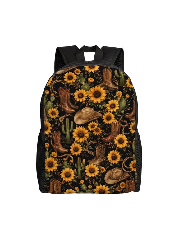 Western Sunflower Backpack Full Front Print Travel Laptop Bag for Men and Women
