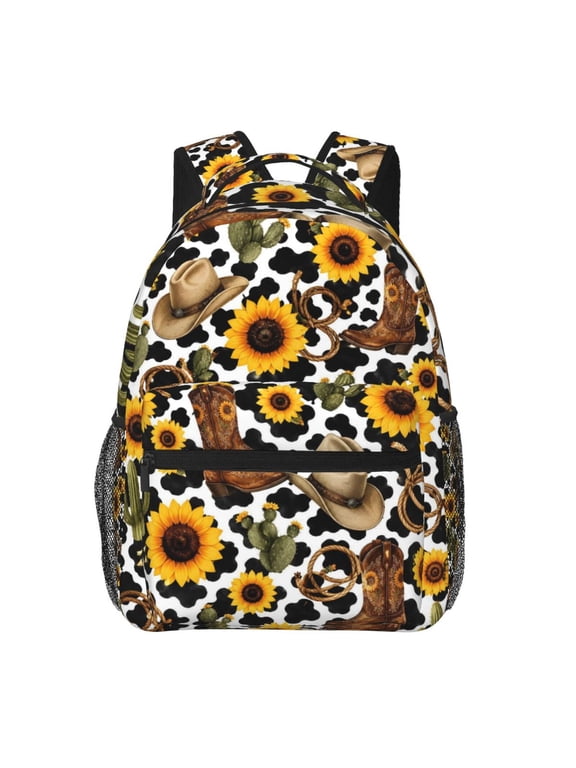 Western Sunflower Cow Backpack Lightweight Travel Bag for Men and Women