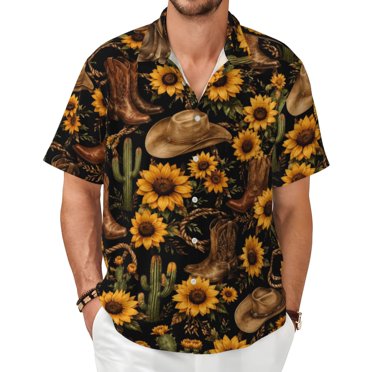 Western Sunflower Men's Shirts Short-Sleeved with All-Over Prints Button-Up Shirts