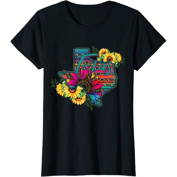 Western Sunflowers Leopard Serape Texas Mom Cowgirl Rodeo T-Shirt