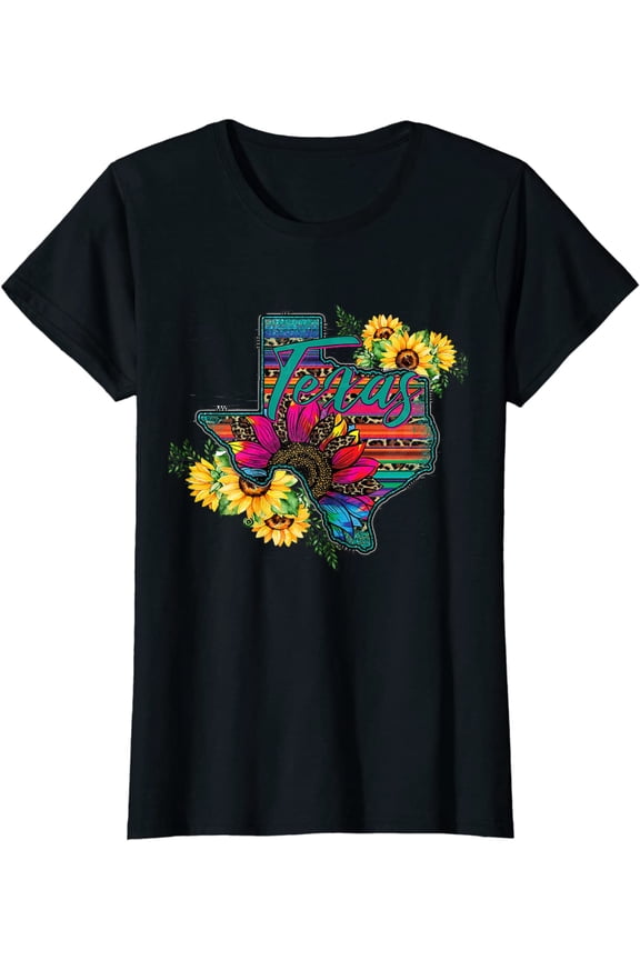 Western Sunflowers Leopard Serape Texas Mom Cowgirl Rodeo T-Shirt