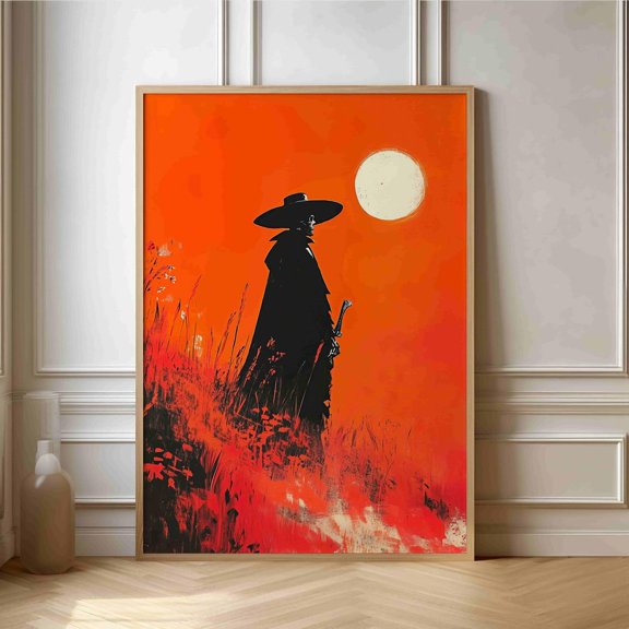 Western Sunset Unique Cowboy Silhouette In Vibrant Style