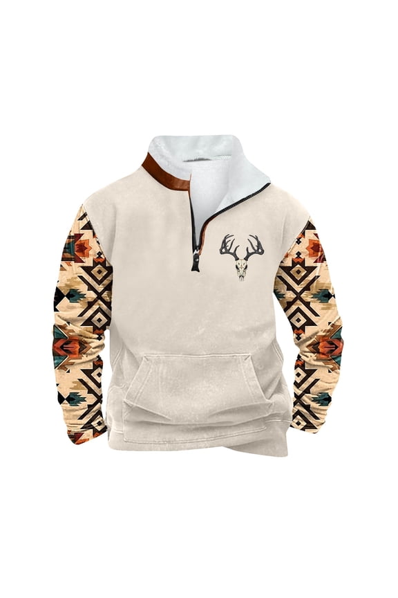 Western Sweatshirts Mens Quarter Zipper Aztec Ethnic Pullover Shirt Casual Long Sleeve Novlety Print Jackets with Pockets