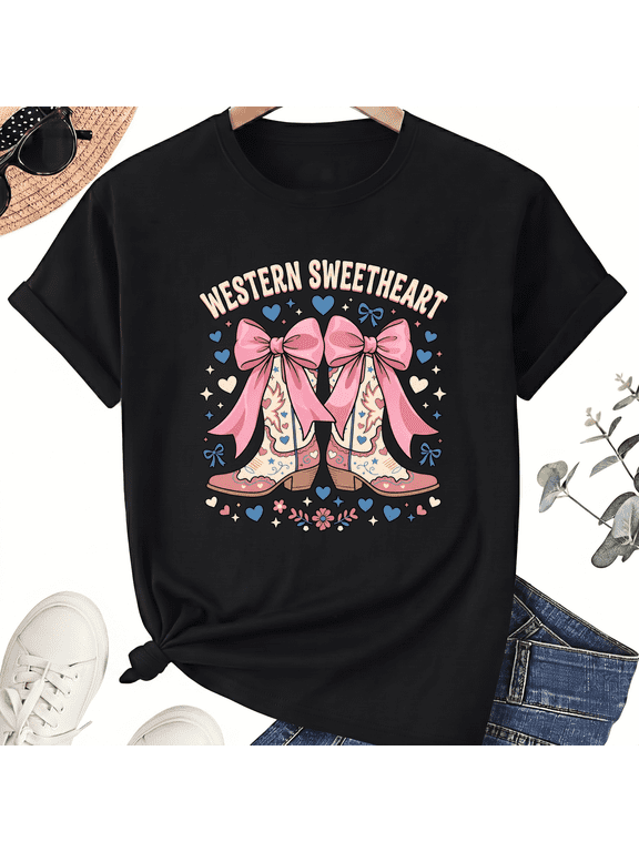 Western Sweetheart Floral Boot Graphic Tee, Unisex Cotton Shirt