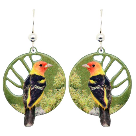 Western Tanager Earrings by d'ears Non-Tarnish Sterling Silver French Hook Ear Wire
