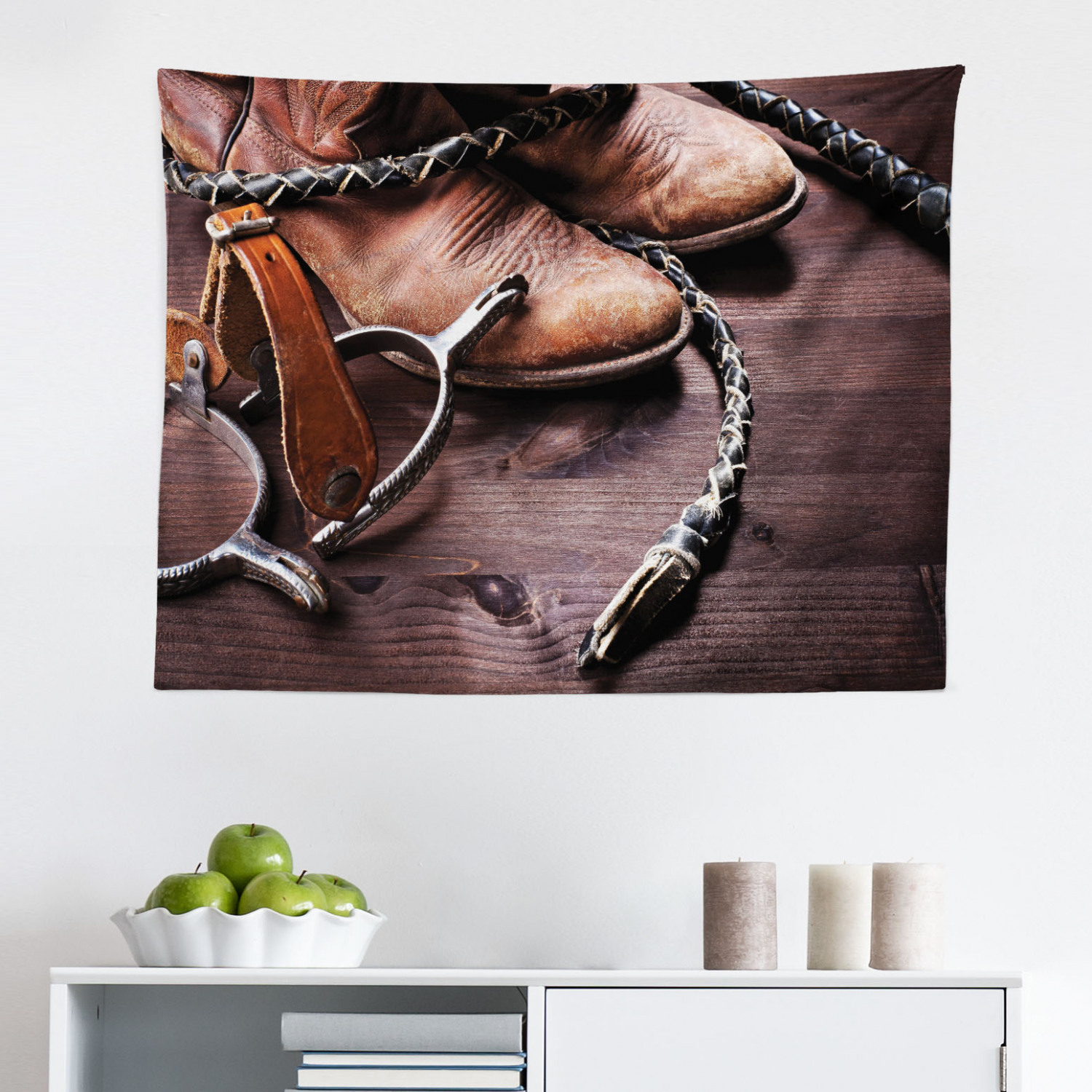 Team Roping Tapestry Western Tapestry, American Style Cowboy Wild West Culture Sports Team ...