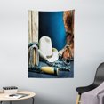 thumbnail image 1 of Western Tapestry, Equestrian Backdrop with Antique Horseshoe Hat Cowboy Texas Photography, Wall Hanging for Bedroom Living Room Dorm Decor, 40W X 60L Inches, Blue Brown and Beige, by Ambesonne, 1 of 5
