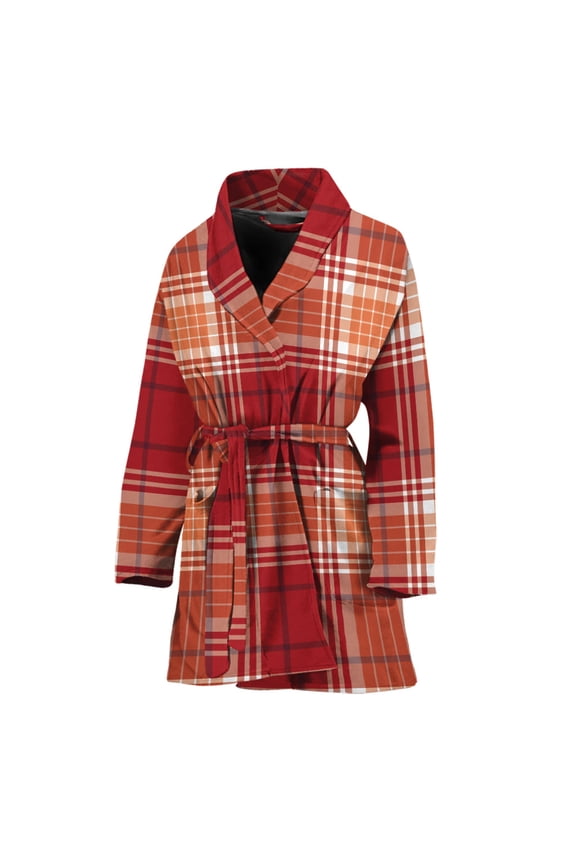 Western Tartan Pattern Women Bathrobe One Size Univeral Fits, Tartan Plaid Retro Fashion Lightweight Plush Fleece Long Robe For Women