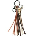 thumbnail image 1 of Western Tassel Style Leather Cow Head Animal Print Keychain, 1 of 5