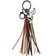 thumbnail image 1 of Western Tassel Style Leather Cow Head Animal Print Keychain, 1 of 5