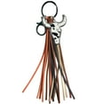 thumbnail image 1 of Western Tassel Style Leather Cow Head Animal Print Keychain, 1 of 5