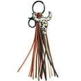 thumbnail image 1 of Western Tassel Style Leather Cow Head Animal Print Keychain, 1 of 5