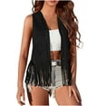 thumbnail image 1 of Western Tassels Hippie Vest for Women Vintage Sleeveless Open Front Cardigan Jacket Black XL, 1 of 9