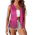 thumbnail image 1 of Western Tassels Hippie Vest for Women Vintage Sleeveless Open Front Cardigan Jacket Hot Pink L, 1 of 9