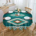 thumbnail image 1 of Western Teal Beige Round Tablecloth 60 Inch - Waterproof Fabric Table Cloth Protector, Southwest Ethnic Boho Geometric Abstract Tablecloths Washable Table Cover for Kitchen Banquet Party, 1 of 6