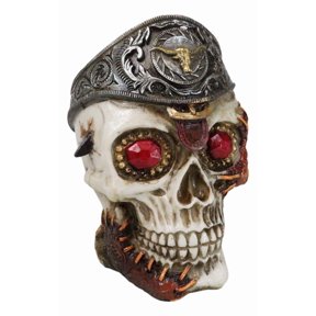 Western Texas Longhorn Silver Concho Buckle Skull Money Coin Bank Figurine