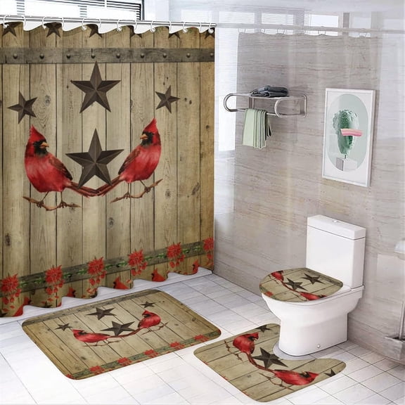 Western Texas Star 4 Piece Shower Curtain Sets, Non-Slip Rugs, Toilet Lid Cover and Bath Mat, Durable and Waterproof, for Bathroom Decor Set One Size