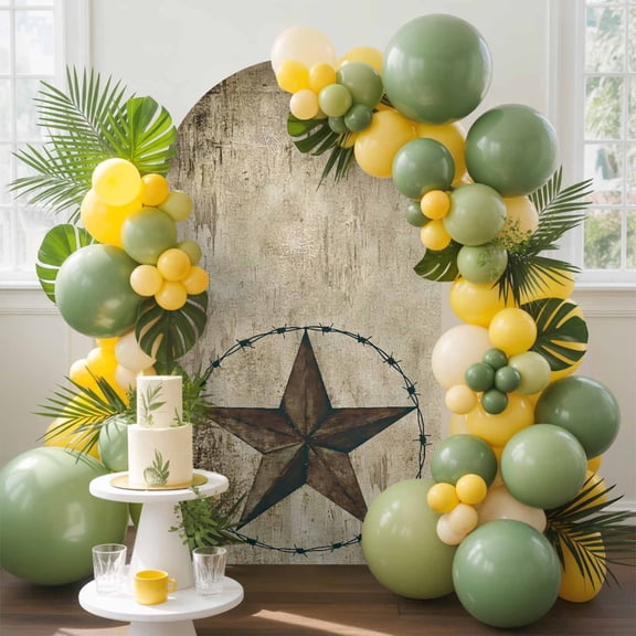 Western Texas Star Barn Arch Backdrop Cover, 7.2FT, Rustic Retro Wood Grain Spandex Arch Covers Double-Sided Backdrop for Wedding Birthday Party Photo Background Decoration
