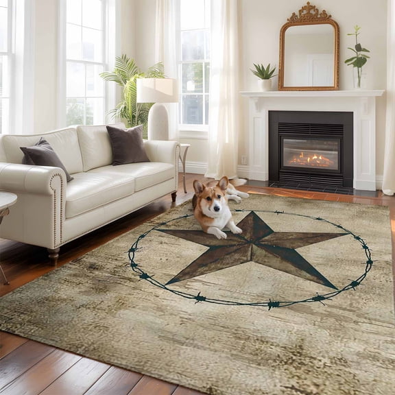 Western Texas Star Barn Large Area Rugs 6x9 ft Rustic Retro Wood Grain Washable Rug Non Slip Indoor Carpet Absorbent Floor Mat for Living Room Bedroom Dining Room
