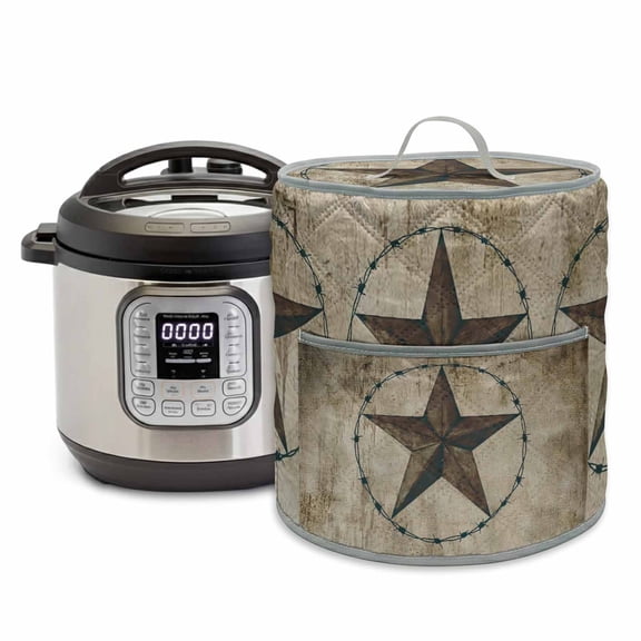 Western Texas Star Barn Pressure Cooker Cover Rustic Retro Wood Grain Dust Cover for Kitchen Appliances with Top Handle & Storage Pockets, Fits 6 Quart Instant Pot, Air Fryer, Crock Pot