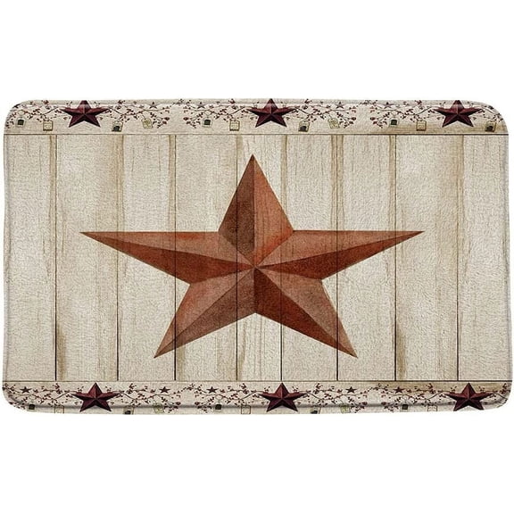 Western Texas Star Bath Mat, Barn Star Rustic Wooden Wood Door Country Primitive Bathroom Rugs with Non Slip Backing - 16x 24 Inch/40x 60cm