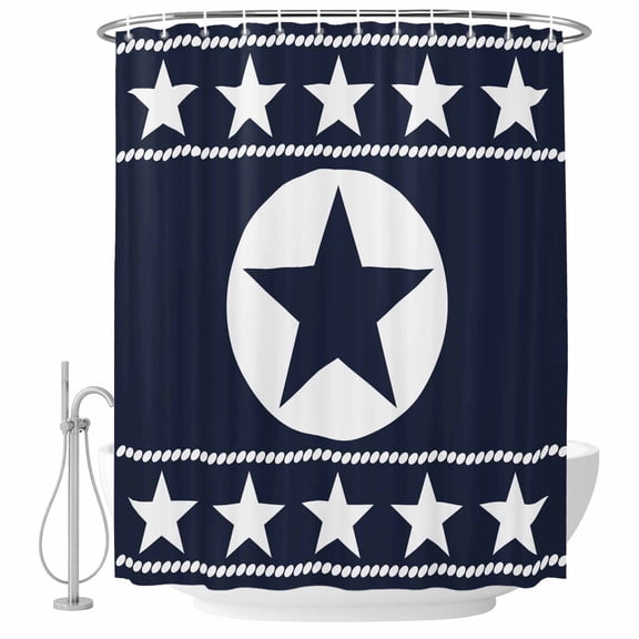 Western Texas Star Bathroom Shower Curtains with Hooks, Vintage Simple Navy Blue White Stars Navy Blue Waterproof Fabric Washable Shower Curtain for Home Hotel Bathtub Decor 36x72 Inch