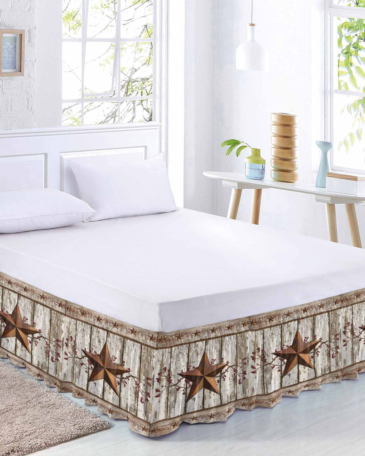 Western Texas Star Bed Skirt Queen Size 16 Inch Drop, Vintage Rust Red ...