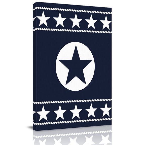 Western Texas Star Canvas Wall Art for Living Room, Vintage Simple Navy Blue White Stars Navy Blue Wall Decor Framed Artwork Pictures Ready to Hang for Bedroom Office Home Decor