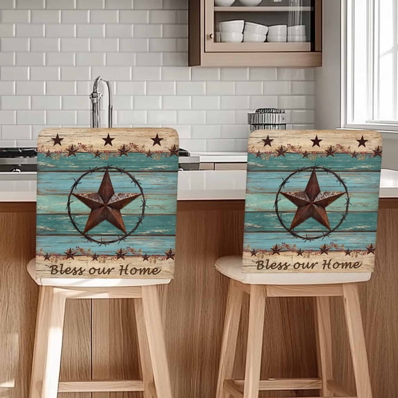 Western Texas Star Chair Covers Set of 4 Retro Turquoise Wooden Rustic Farmhouse Chair Back Covers Stretch Removable Washable Chairs Slipcovers Chair Protector for Dining Room Kitchen Party Decor