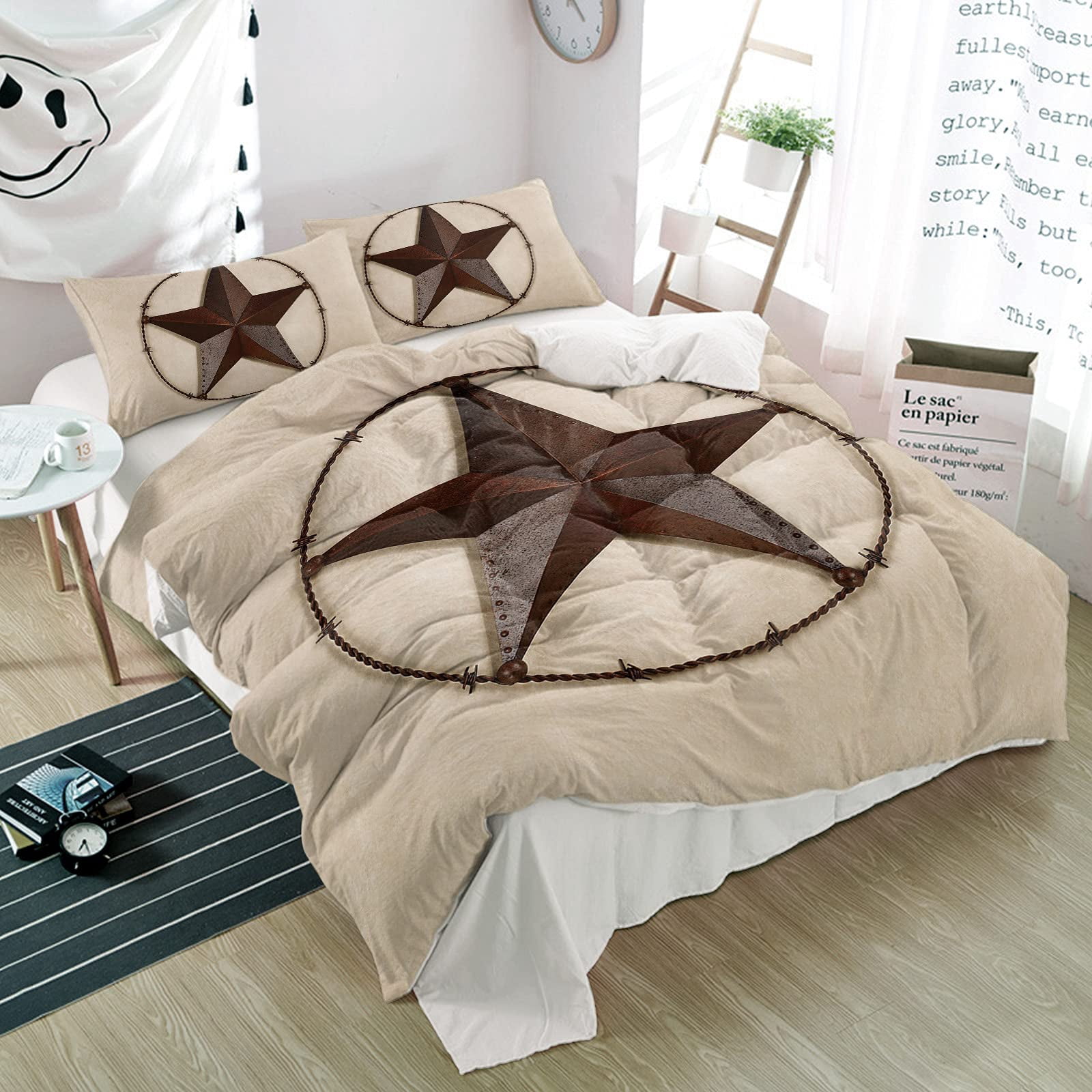 Western Texas Star Duvet Cover Set Full Size Rustic Wood Grain Bedding ...