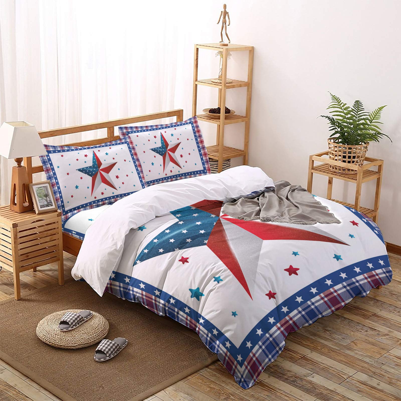 Western Texas Star Duvet Cover Set Full Size Rustic Wood Grain Bedding