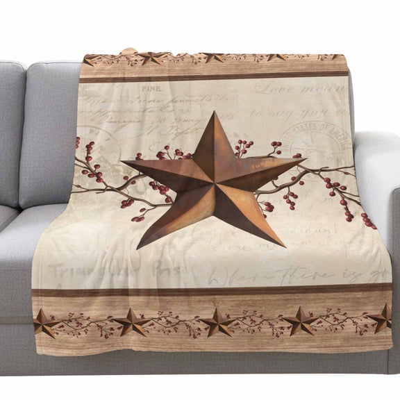 Western Texas Star Fleece Throw Blanket Lightweight Vintage Rust Red Star Berry Beige Wood Grain Fuzzy Flannel Throws Super Soft Cozy Flannel Blanket for Couch, Sofa, Bed, Travel 40"x50"