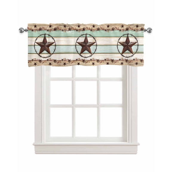 Western Texas Star Green Kitchen Valances for Windows Farmhouse Linen Window Valance Curtain for Living Room Window Treatment Farmhouse Brown Country Vintage Valance Rod Pocket Topper, 54 x 18 Inch