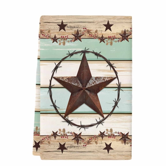 Western Texas Star Green Microfiber Kitchen Towel, Farmhouse Brown Country Vintage Soft Absorbent Dish Towels, Quick Drying Washable Dishcloths for Kitchen Cleaning, Drying Dishes, 18x28 Inches