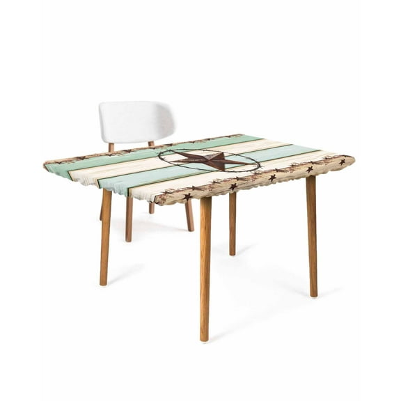 Western Texas Star Green Rectangle Tablecloth, Waterproof Elastic Fitted Table Covers for 3 Foot Tables, 24x36inch Decorative Tablecloths for Picnic, Camping, Outdoor, Farmhouse Brown Country Vintage