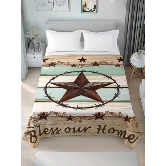 Western Texas Star Green Twim Size Flat Sheet, Wrinkleproof & Fadeproof Cooling Flat Bed Sheet Only, Farmhouse Brown Country Vintage Breathable Soft Bedding Top Sheets 66 x 96 Inches