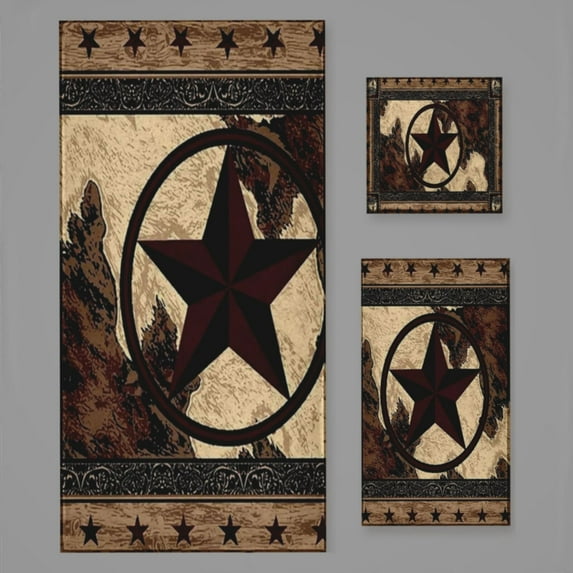 Western Texas Star On Wood Bath Towel Sets For Bathroom Hand Towels Fingertip Towels 3 Piece Soft Absorbent For Bathroom Kitchen Hotel Beach