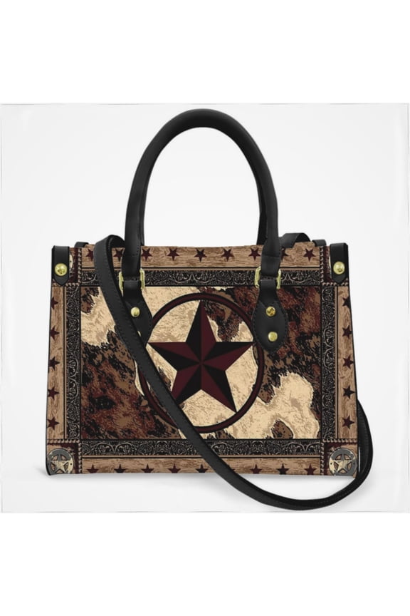Western Texas Star On Wood Cross Body Bags For Women Small Leather Female Handbags Fashion Top-Handle Totes