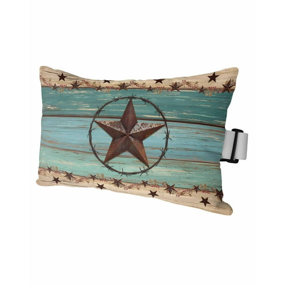 Western Texas Star Outdoor Head Resting Pillows with Insert Retro Turquoise Wooden Farmhouse 1 Pack Waterproof Lumbar Pillows with Adjustable Elastic Strap for Patio Recliner Beach Chair, 12"x20"