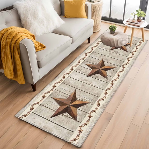 Western Texas Star Retro 2'x6' Runner Rugs for Hallway Kitchen Bedside Non Slip, Country Farmhouse Gray Wood Grain Entryway Rug Runners with Rubber Backing, Long Carpet Runner for Laundry Room