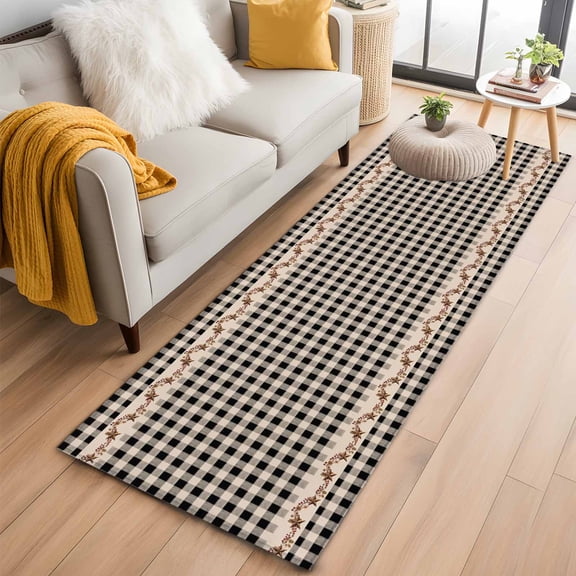 Western Texas Star Retro 2'x6' Runner Rugs for Hallway Kitchen Bedside Non Slip, Country Vintage Black Beige Plaid Entryway Rug Runners with Rubber Backing, Long Carpet Runner for Laundry Room