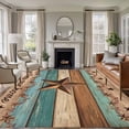 thumbnail image 1 of Western Texas Star Retro Area Rugs 5'x8', Small Throw Rugs for Classroom Bedroom, Country Farmhouse Teal Brown Wood Grain Indoor Outdoor Rug Non-Slip Low Pile Carpet Runner Reversible Floor Mats, 1 of 8