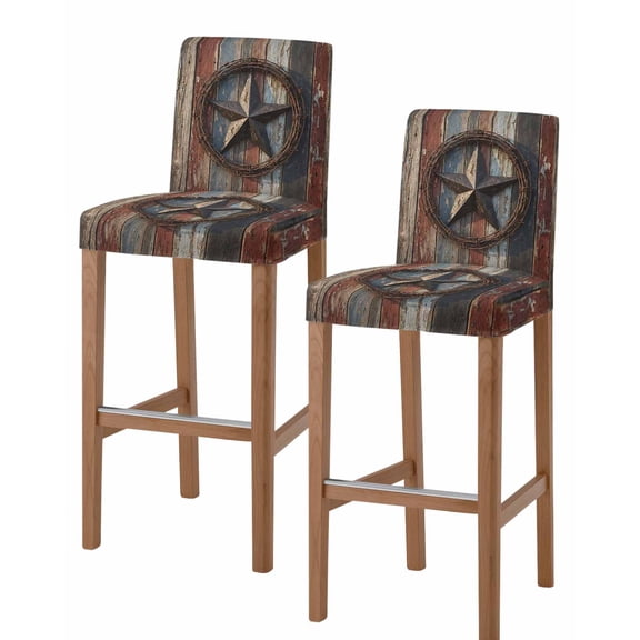 Western Texas Star Retro Bar Stool Covers Set of 2, Country Farmhouse Brown Wooden Stretch Washable Bar Chair Covers with Backs, Removable Pub Counter Height Chair Cover for Kitchen Dining Room Cafe