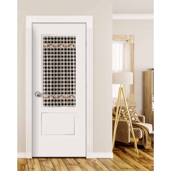 Western Texas Star Retro Blackout Curtains, French Door Curtains for Door Window, Country Vintage Black Beige Plaid Privacy Drapery for Patio/Sidelight Doors, 1 Panel with Tieback, 25 x 40 Inches