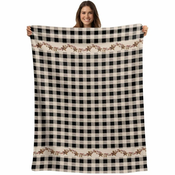 Western Texas Star Retro Blanket Soft Cozy Warm Throw Blanket for Couch, Plush Fuzzy Flannel Fleece Blankets for Sofa, Country Vintage Black Beige Plaid Bed Blankets Gifts for Men, 50"x60"